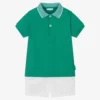 Laranjinha Boys Green & White Cotton Shorts Set
