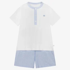 Laranjinha Boys Light Blue & White Cotton Pyjamas