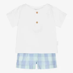 Laranjinha Boys White Top & Check Shorts Set