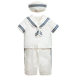 Little Darlings Occasion Baby Boys Ivory Silk Sailor Suit & Hat