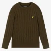 Lyle & Scott Boys Green Cotton Cable Knit Sweater