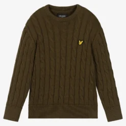 Lyle & Scott Boys Green Cotton Cable Knit Sweater