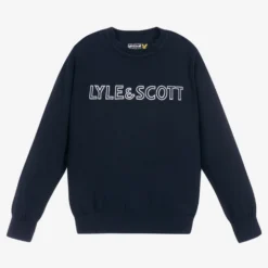 Lyle & Scott Navy Blue Cotton Knit Sweater