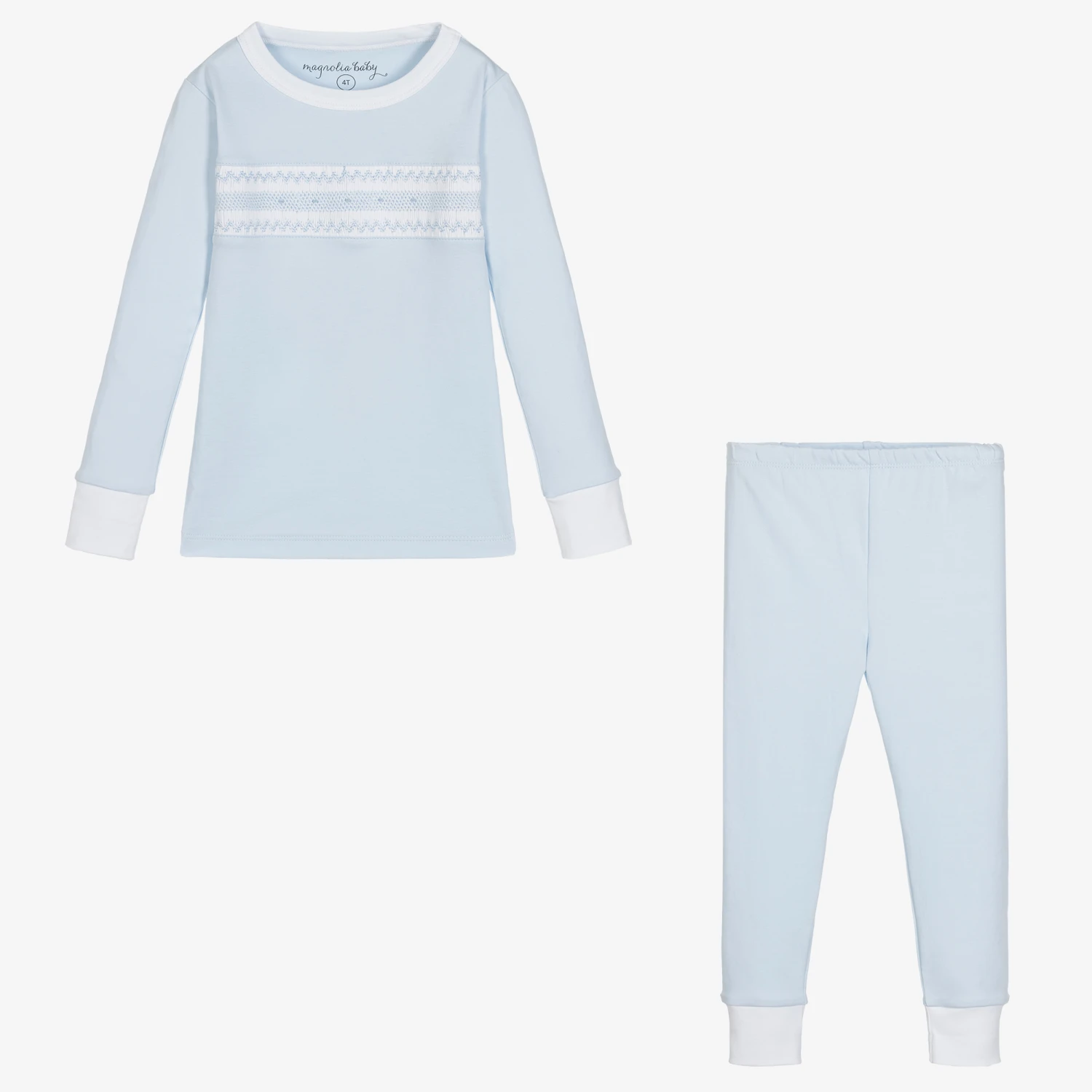 Magnolia Baby Boys Blue Smocked Pima Cotton Pyjamas 3 Magnolia Baby Boys Blue Smocked Pima Cotton Pyjamas - Image 3