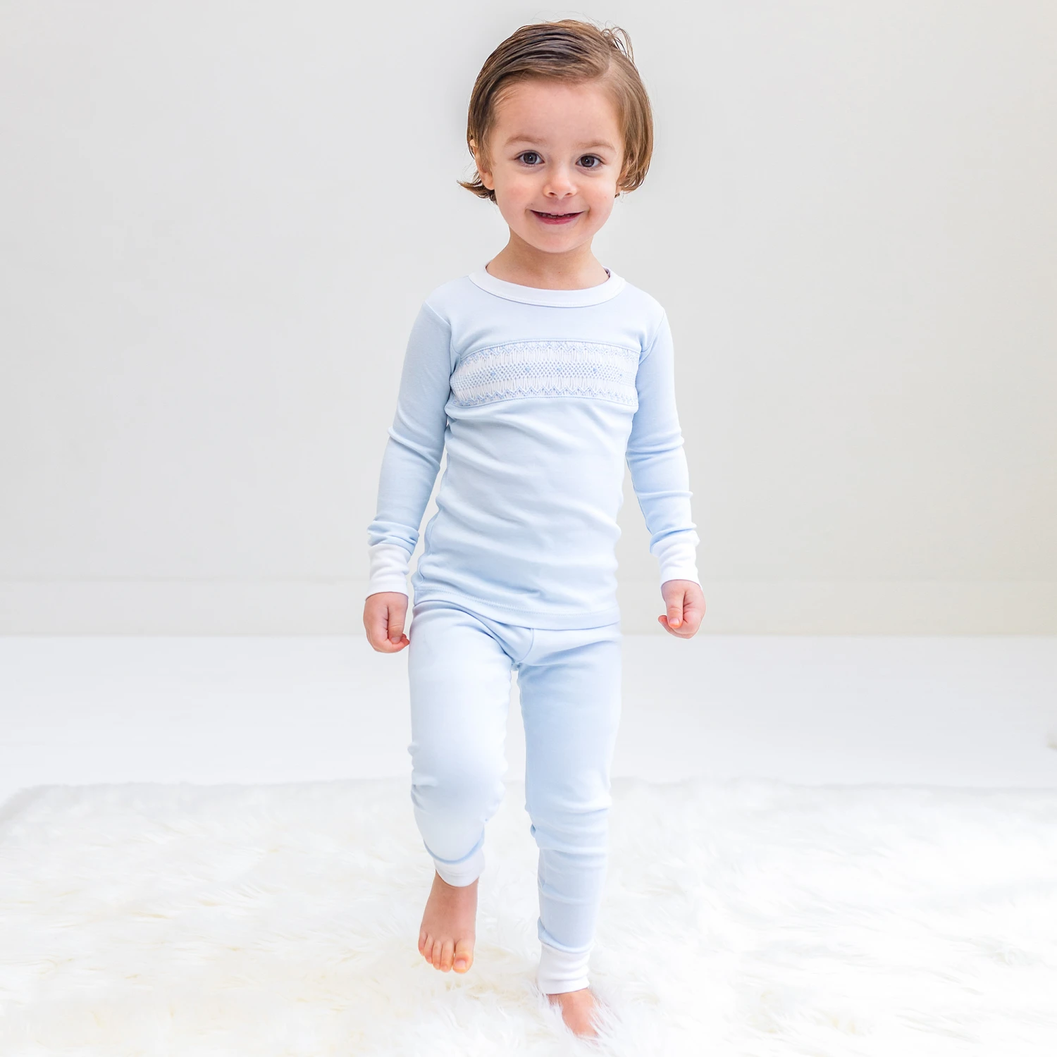 Magnolia Baby Boys Blue Smocked Pima Cotton Pyjamas 2 Magnolia Baby Boys Blue Smocked Pima Cotton Pyjamas - Image 2