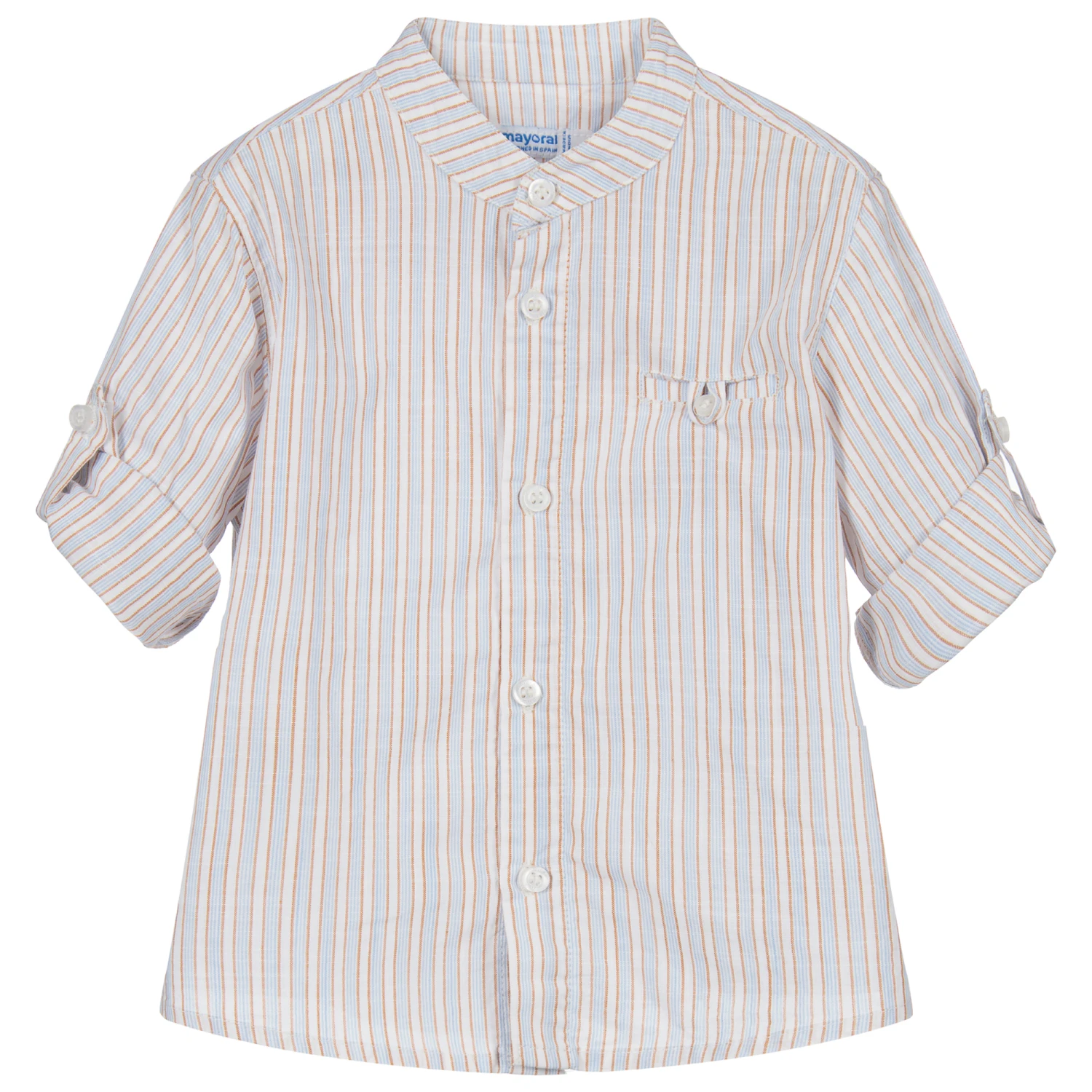 Mayoral Beige Striped Cotton Shirt 3 Mayoral Beige Striped Cotton Shirt - Image 3