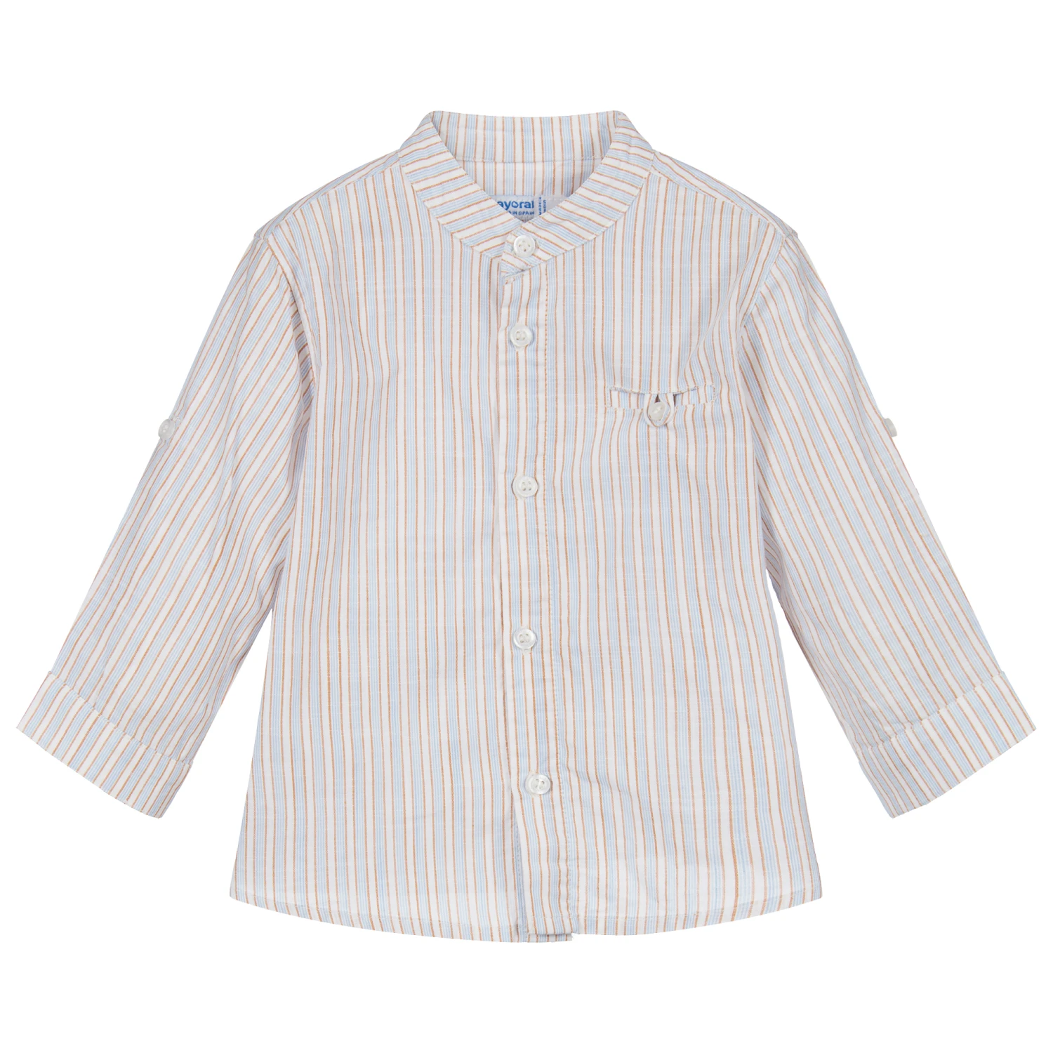 Mayoral Beige Striped Cotton Shirt 1 Mayoral Beige Striped Cotton Shirt