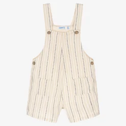 Mayoral Boys Beige Stripe Cotton & Linen Dungarees