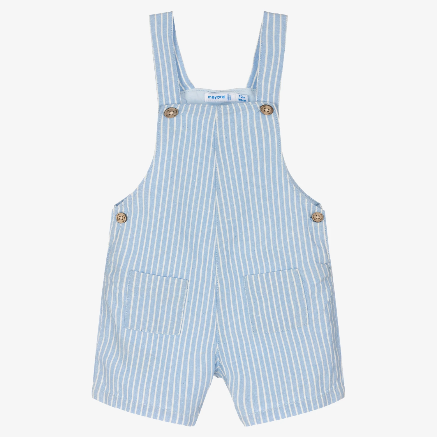 Mayoral Boys Blue Stripe Cotton & Linen Dungarees 1 Mayoral Boys Blue Stripe Cotton & Linen Dungarees