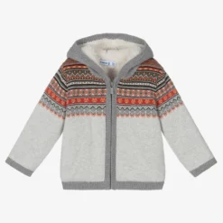Mayoral Boys Grey Fair Isle Zip-Up Top