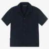 Mayoral Nukutavake Boys Navy Blue Cotton Seersucker Shirt