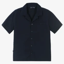 Mayoral Nukutavake Boys Navy Blue Cotton Seersucker Shirt