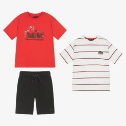 Mayoral Boys Red & Blue Cotton 3 Piece Shorts Set