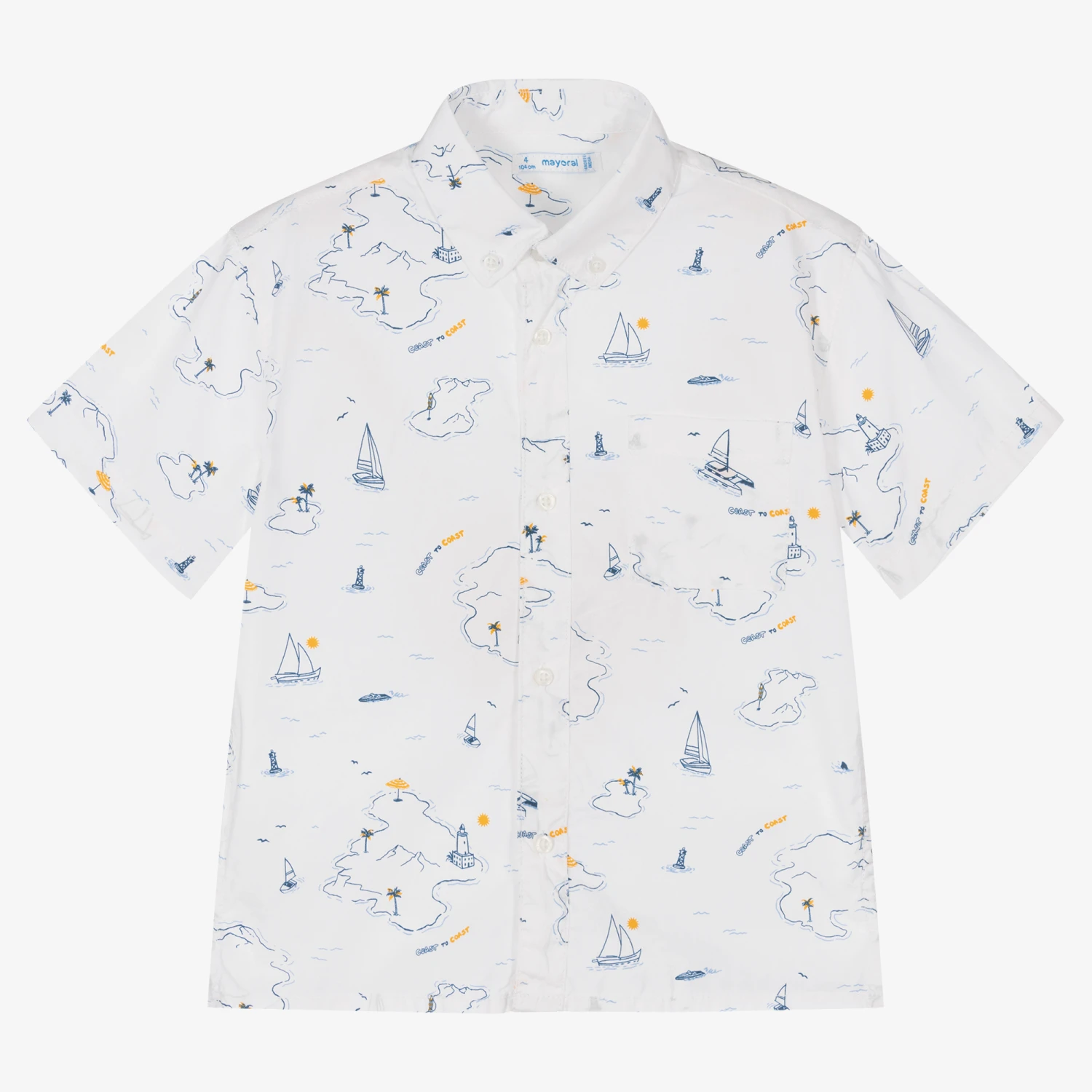 Mayoral Boys White Cotton Tropical Islands Shirt 1 Mayoral Boys White Cotton Tropical Islands Shirt