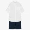 Mayoral Boys White & Navy Blue Cotton Shorts Set