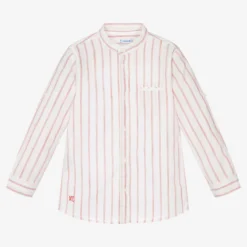 Mayoral Boys White & Red Striped Cotton Shirt