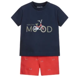 Mayoral Navy Blue & Red Shorts Set