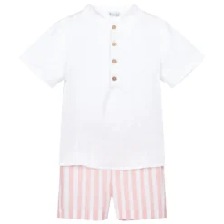 Mebi White & Pink Linen Shorts Set