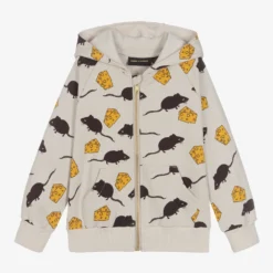 Mini Rodini Grey Cotton Zip-Up Hoodie