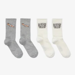 Mini Rodini Grey & Ivory Organic Cotton Socks (2 Pack)