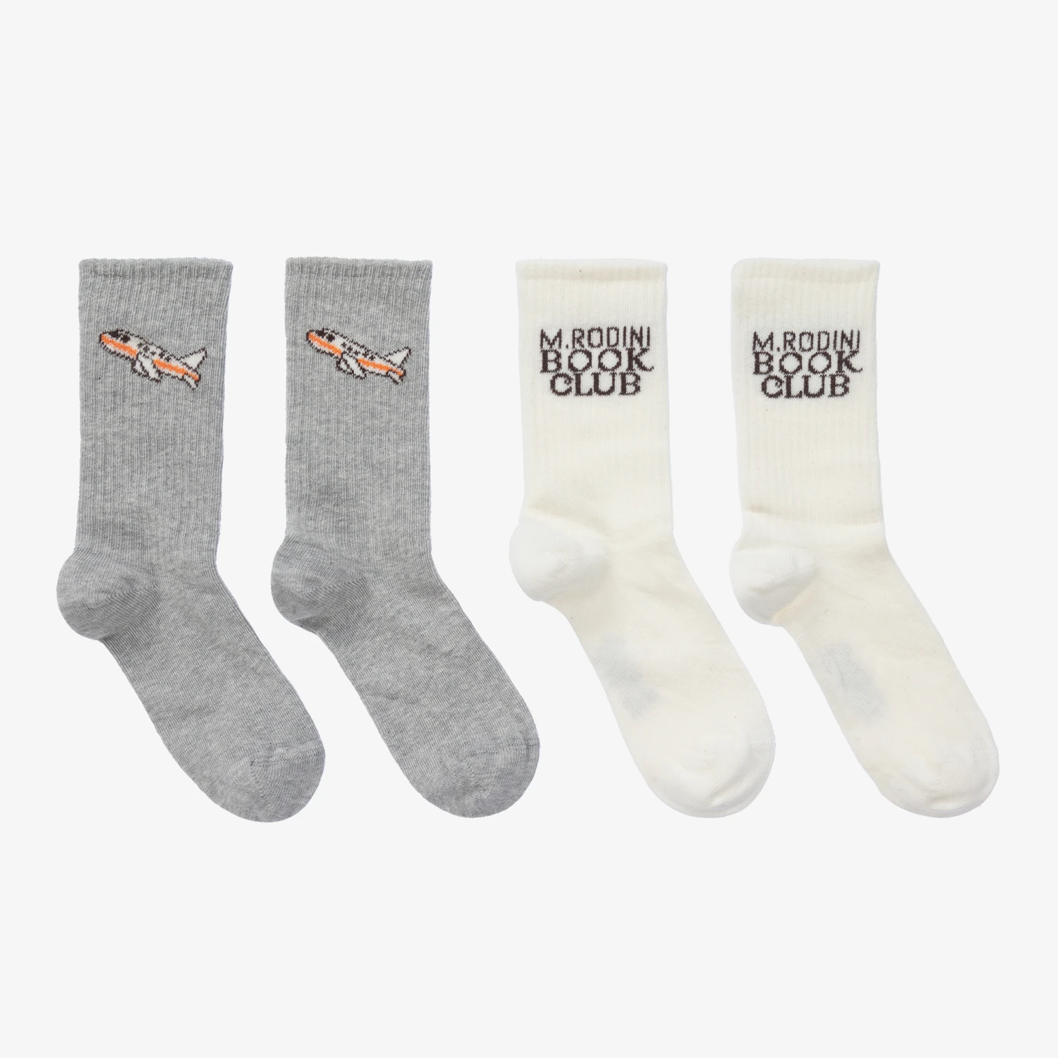 Mini Rodini Grey & Ivory Organic Cotton Socks (2 Pack) 1 Mini Rodini Grey & Ivory Organic Cotton Socks (2 Pack)