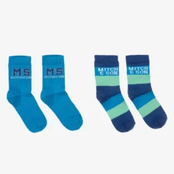 Mitch & Son Boys Blue Cotton Logo Socks (2 Pack)