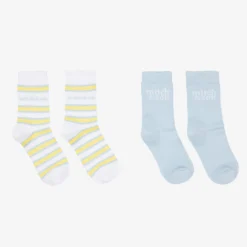 Mitch & Son Boys Blue & White Logo Socks (2 Pack)