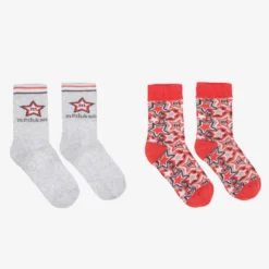 Mitch & Son Boys Grey & Red Star Socks (2 Pack)