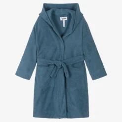 Molo Blue Cotton Hooded Bathrobe