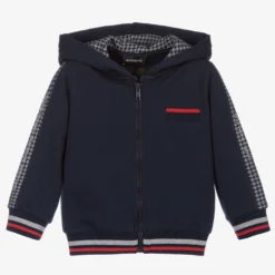 Monnalisa Boys Navy Blue Zip-Up Top