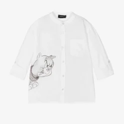 Monnalisa Boys White Cotton & Linen Warner Bros Shirt