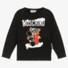 Moschino Kid-Teen Black Cotton & Wool Knit Logo Jumper