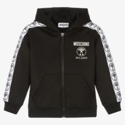 Moschino Kid-Teen Black Logo Zip-Up Hoodie