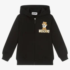 Moschino Kid-Teen Black Teddy Bear Zip-Up Hoodie