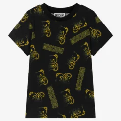 Moschino Kid-Teen Black & Yellow Cotton Logo T-Shirt
