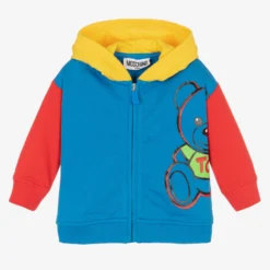 Moschino Baby Blue Cotton Hooded Zip-Up Top