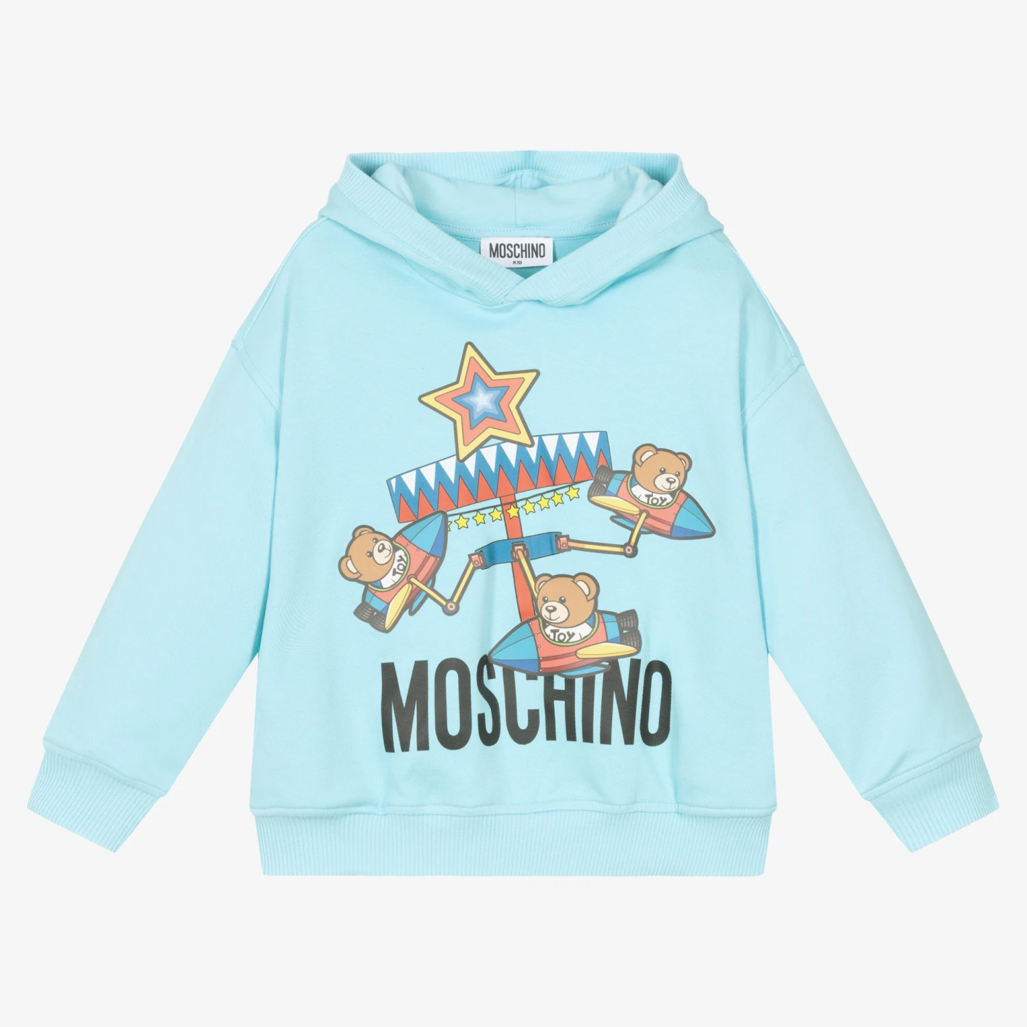 Moschino Kid-Teen Blue Cotton Teddy Bear Hoodie 1 Moschino Kid-Teen Blue Cotton Teddy Bear Hoodie