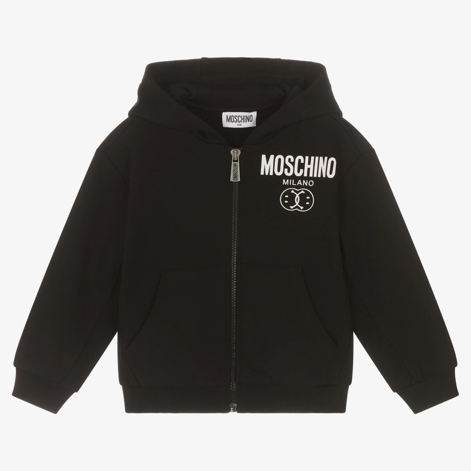 Moschino Kid-Teen Boys Black Double Smiley Hoodie 1 Moschino Kid-Teen Boys Black Double Smiley Hoodie