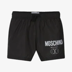 Moschino Kid-Teen Boys Black Double Smiley Logo Swim Shorts