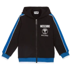 Moschino Kid-Teen Boys Black Hooded Zip-Up Top