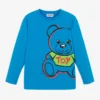 Moschino Kid-Teen Boys Blue Cotton Teddy Bear Logo Top