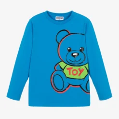 Moschino Kid-Teen Boys Blue Cotton Teddy Bear Logo Top