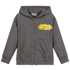Moschino Kid-Teen Boys Grey Logo Zip-Up Top
