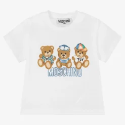 Moschino Baby Boys White Cotton Teddy Bear Logo T-Shirt