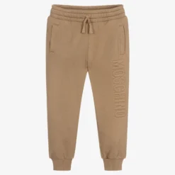 Moschino Kid-Teen Dark Beige Cotton Logo Joggers