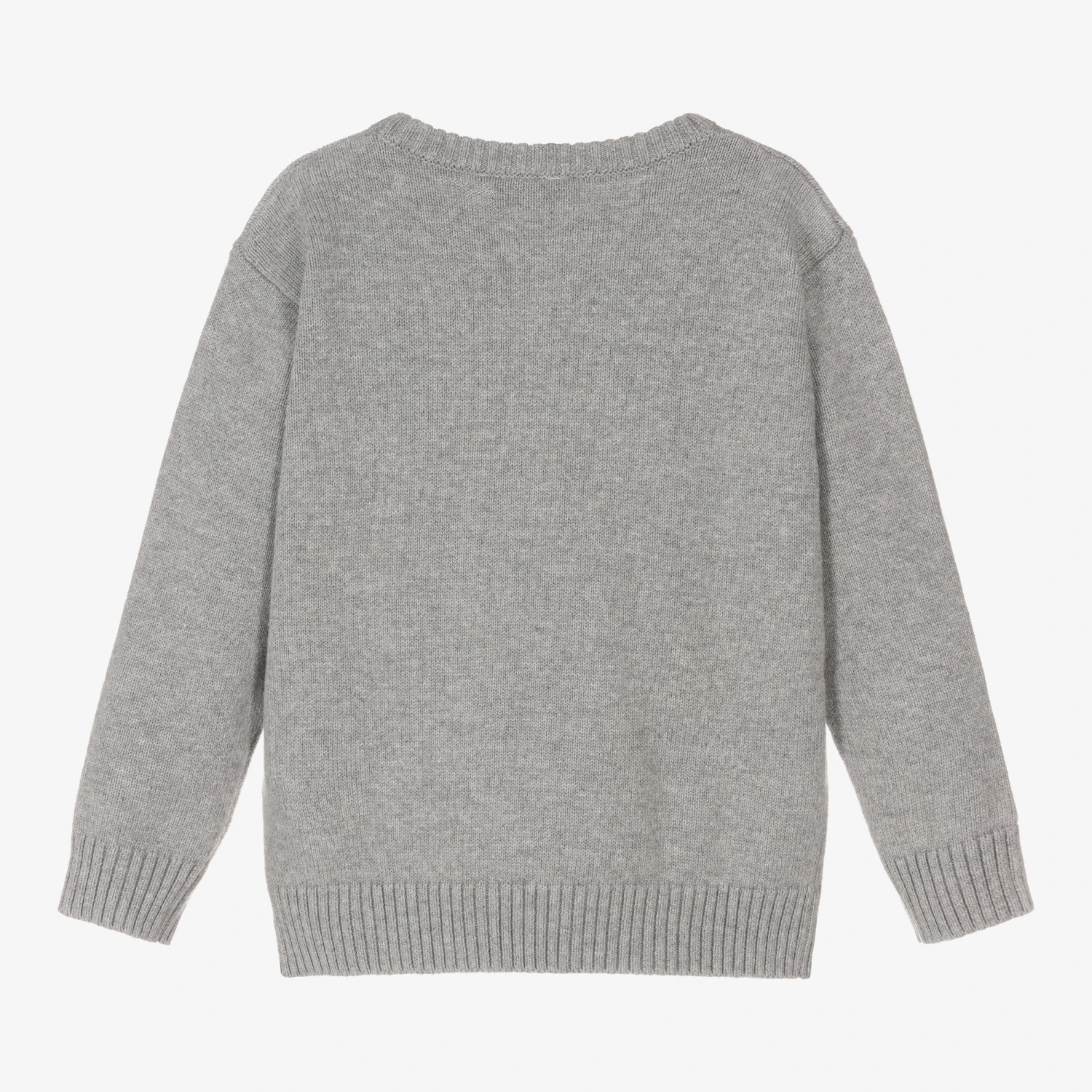 Moschino Kid-Teen Grey Cotton Knit Teddy Bear Logo Sweater 2 Moschino Kid-Teen Grey Cotton Knit Teddy Bear Logo Sweater - Image 2