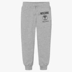 Moschino Kid-Teen Grey Cotton Logo Joggers