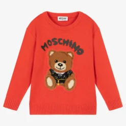 Moschino Kid-Teen Red Cotton Knit Teddy Bear Jumper
