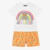 Moschino Baby White & Orange Baby Shorts Set