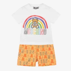 Moschino Baby White & Orange Baby Shorts Set